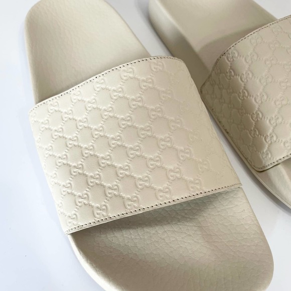 Gucci Leather Rubber Slide Sandal White Micro GG Monogram US Women 10 Men 8.5 - Picture 7 of 16